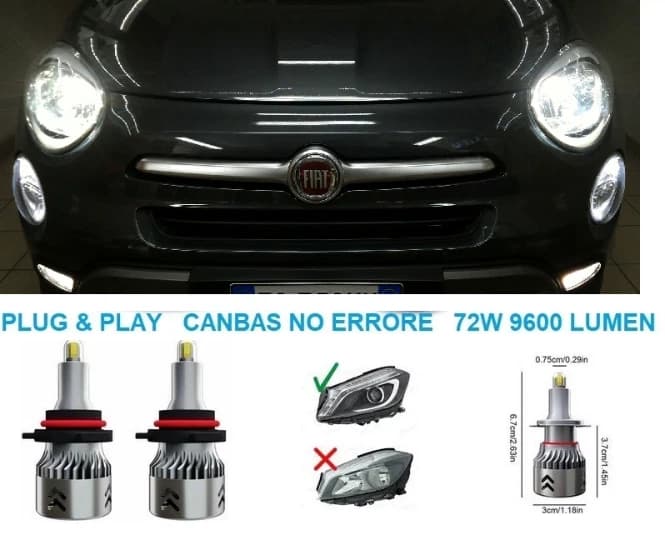 KIT FULL LED PER FIAT 500L ABBAGLIANTI 72W LUCI H7 CANBUS NO ERRORE BIANCO 6000K - 6
