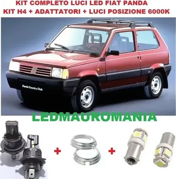 KIT FULL LED FIAT PANDA COMPLETO H4 12V FIAT Lampade Super Slim Luci Posizione Bianco+ Adattatori