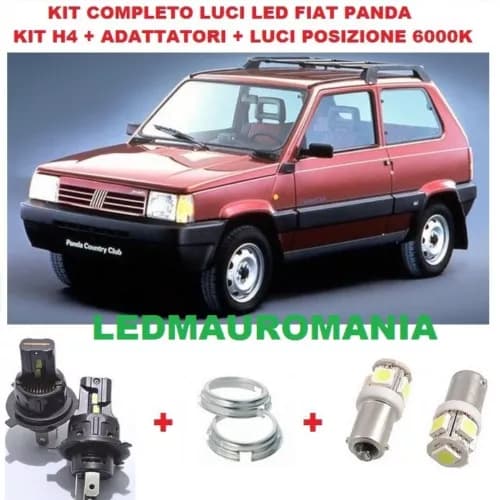 KIT FULL LED FIAT PANDA COMPLETO H4 12V FIAT Lampade Super Slim Luci Posizione Bianco+ Adattatori - 4