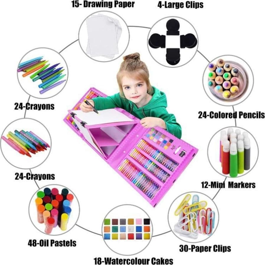SET DA COLORARE DA 208 PZ ASTUCCIO PER PITTURA SCATOLA DI COLORI REGALO PER BAMBINI - 9