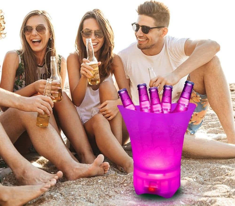 SECCHIELLO PER GHIACCIO A LED DA 5LT 6 COLORI PER RAFFREDDARE BEVANDE IMPERMEABILE FESTE - 7