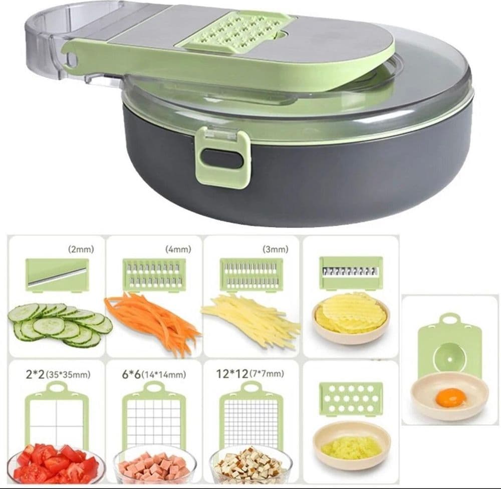 AFFETTATRICE 9IN1 TRITATUTTO PORTATILE IN ACCIAIO CON CESTELLO SCOLAPIATTI MULTIFUNZIONALE - 9