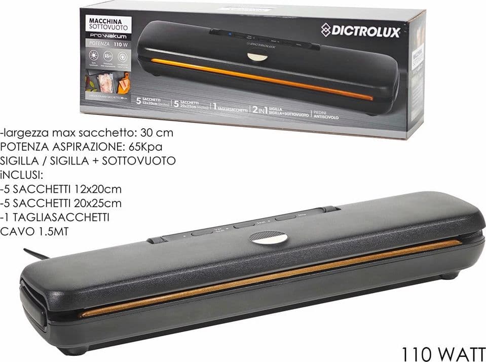 MACCHINA SOTTOVUOTO 2 IN 1 NERO 110 W CON 10 SACCHETTI IDEALE PER CONSERVARE ALIMENTI - 3