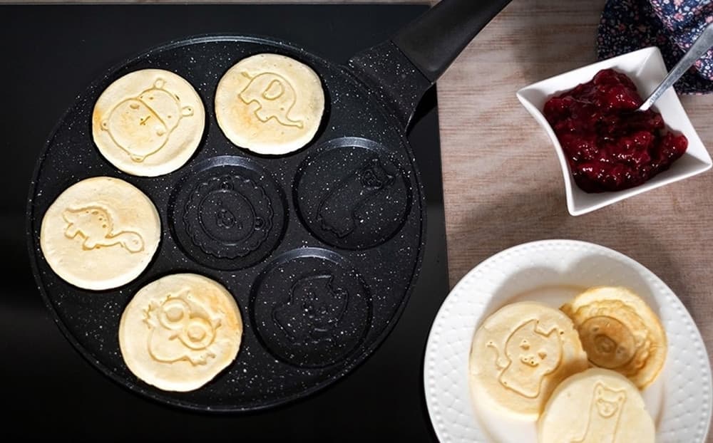 PADELLA ANTIADERENTE PER PANCAKE UOVA CIALDE CON 7 STAMPI FORME ANIMALI ROTONDE 624391 - 8