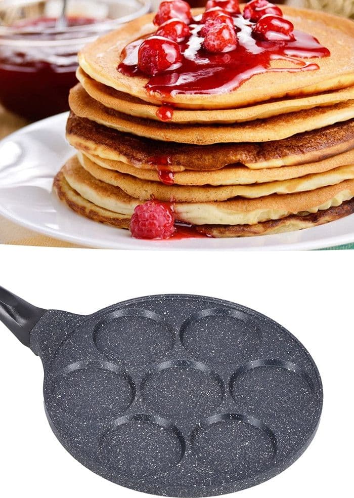 PADELLA MULTIFUNZIONE PER PANCAKE FRITTELLE NERO A 7 FORI STAMPI ANTIADERENTE 62432 - 9
