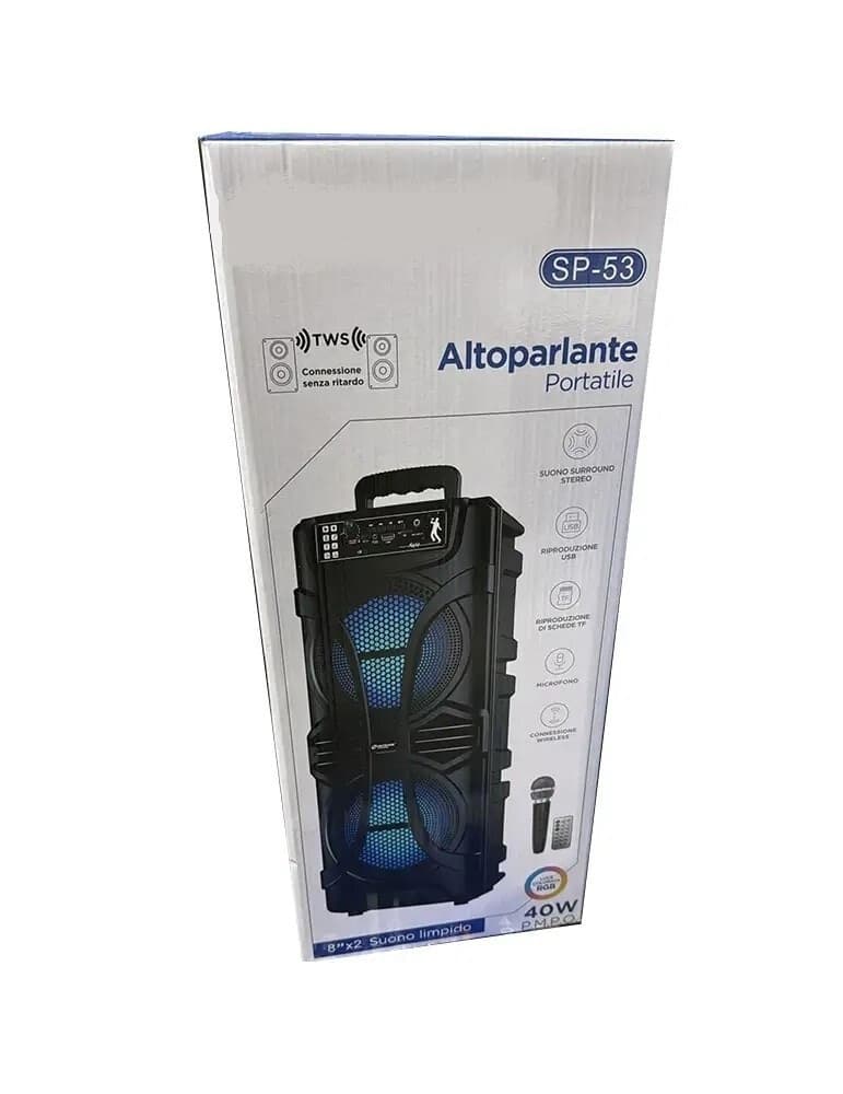 CASSA AMPLIFICATA SP-53 40W KARAOKE BLUETOOTH CON MICROFONO PORTATILE WIRELESS TROLLEY - 3