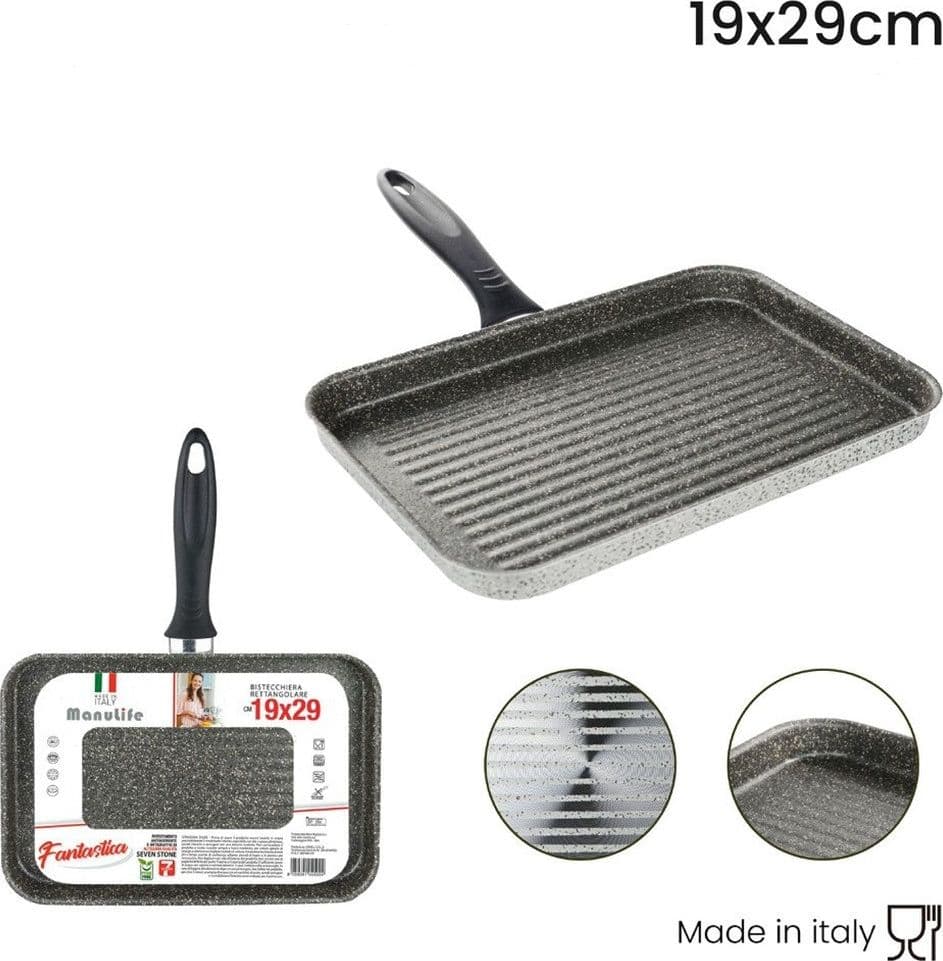 BISTECCHIERA RETTANGOLARE 19X29CM PIETRA ANTIADERENTE ANTIGRAFFIO CON MANICO NERO 045024M - 4