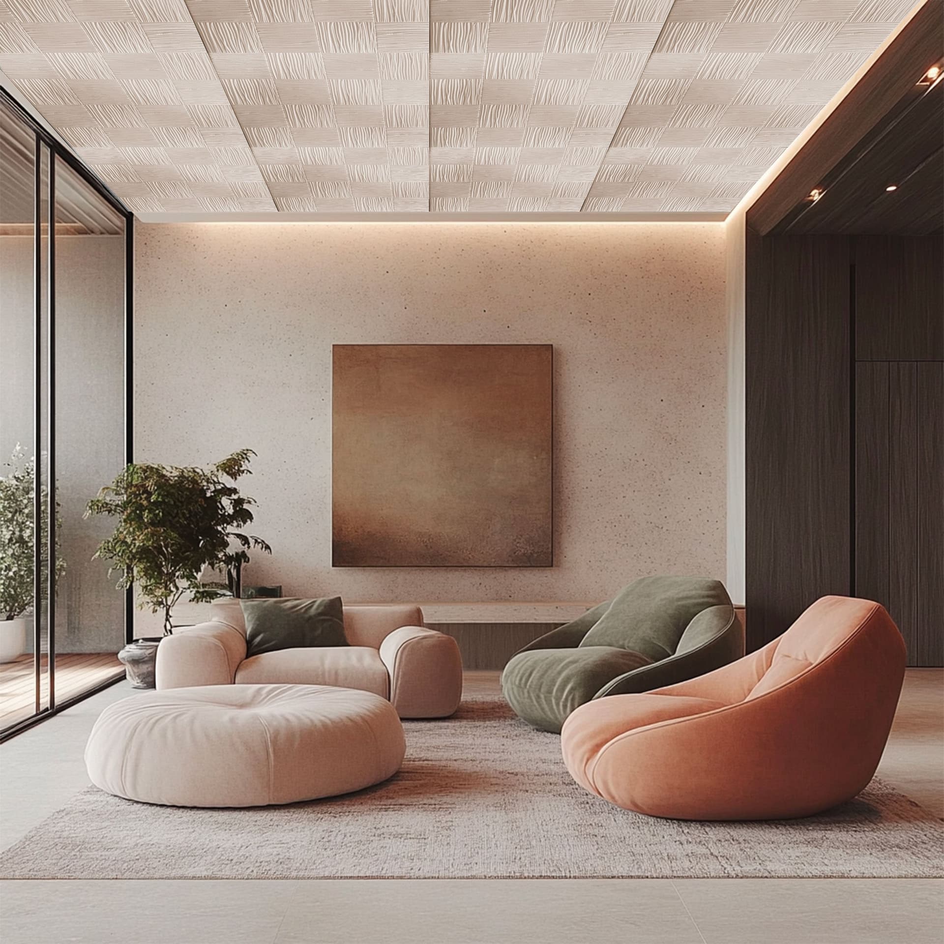 10 o 20mq (40 oppure 80 pezzi) di pannello decorativo 3D a soffitto in EPS isolante 50x50cm TERRA - Eternal Parquet