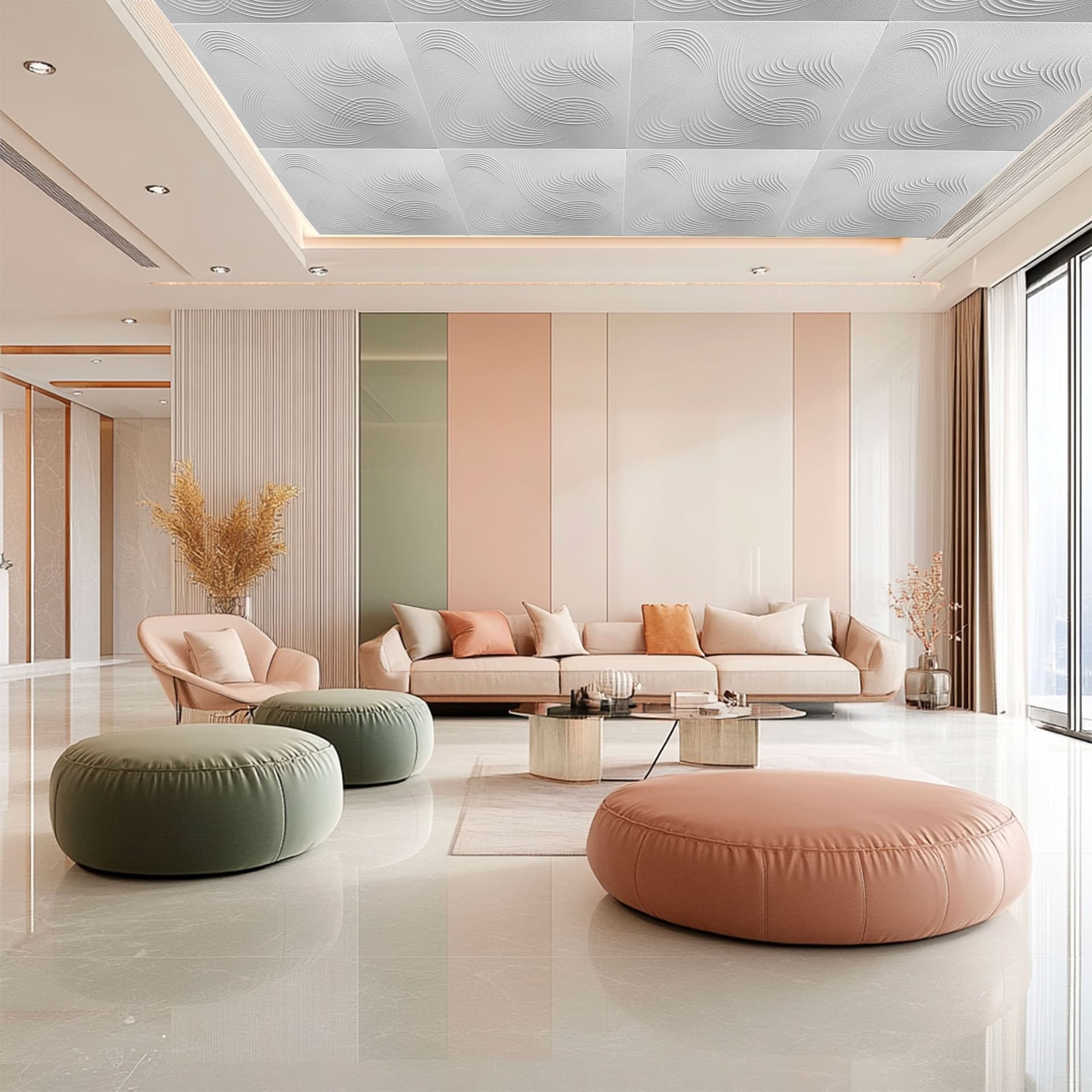 10 o 20mq (40 oppure 80 pezzi) di pannello decorativo 3D a soffitto in EPS isolante 50x50cm MIRAZ - 3