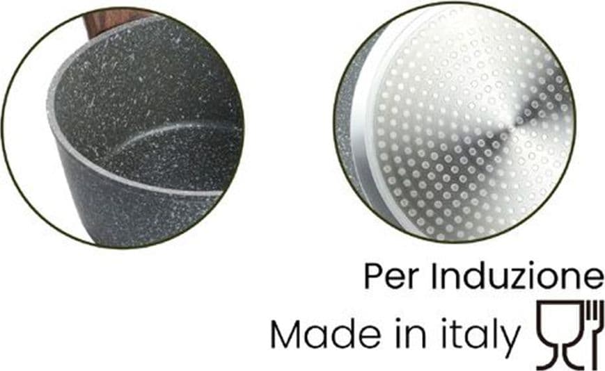 CASSERUOLA CON MANICO LEGNO PENTOLA ANTIADERENTE ANTIGRAFFIO PER INDUZIONE DA Ø16 A 20CM - 6