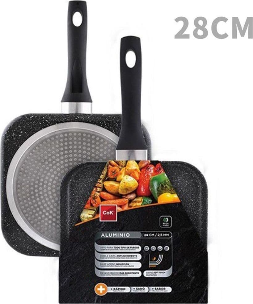 BISTECCHIERA PADELLA QUADRATA PER GRIGLIA GRILL IN ALLUMINIO ANTIADERENTE 28X2.5CM 245441C - 2