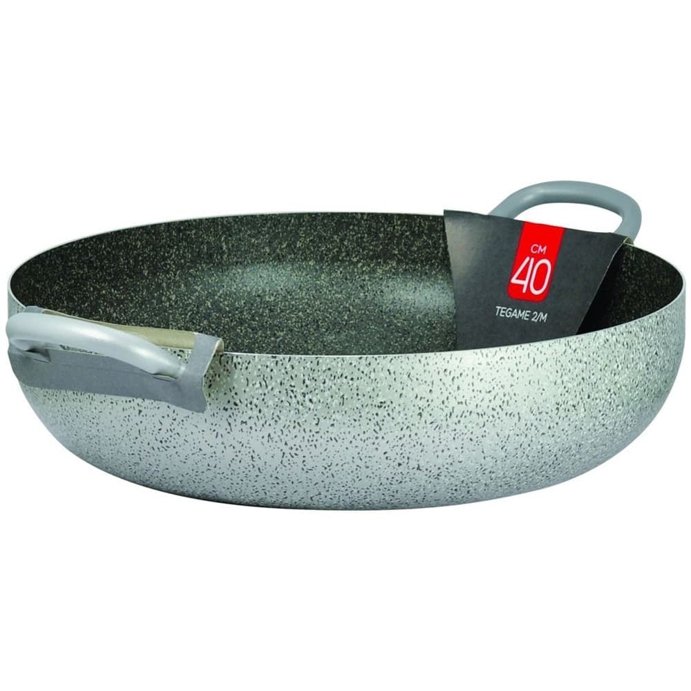 TEGAME IN ALLUMINIO ANTIADERENTE GRIGIO PIETRA DA 36-40 CM PENTOLA CON 2 MANICI A TUBO - 3