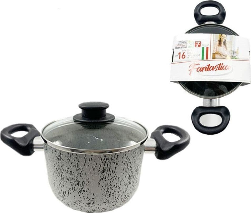 PENTOLA 16CM ANTIADERENTE ANTIGRAFFIO 7 STRATI 2 MANICI CON COPERCHIO IN VETRO 032871M - 2