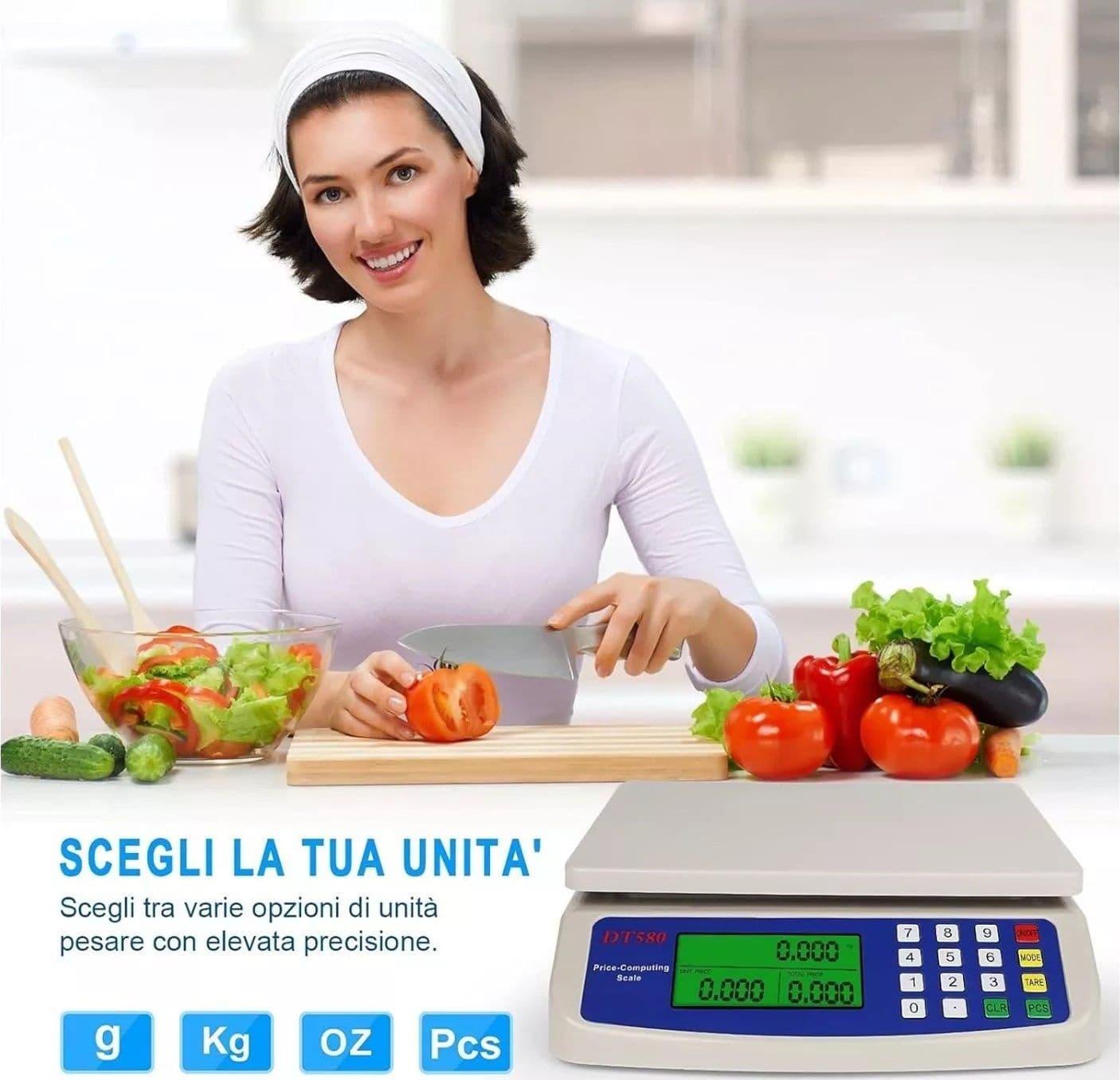 Bilancia da Cucina Elettronica Digitale 40kg Pesa Alimenti Display LCD 2 PILE AA - 8