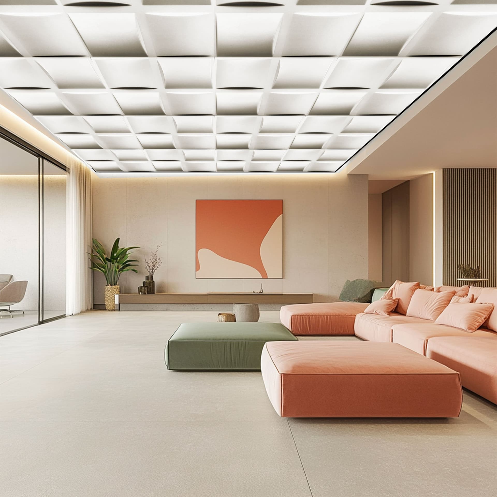 10 o 20mq (40 oppure 80 pezzi) di pannello decorativo 3D a soffitto in EPS isolante 50x50cm DOMINO - Eternal Parquet