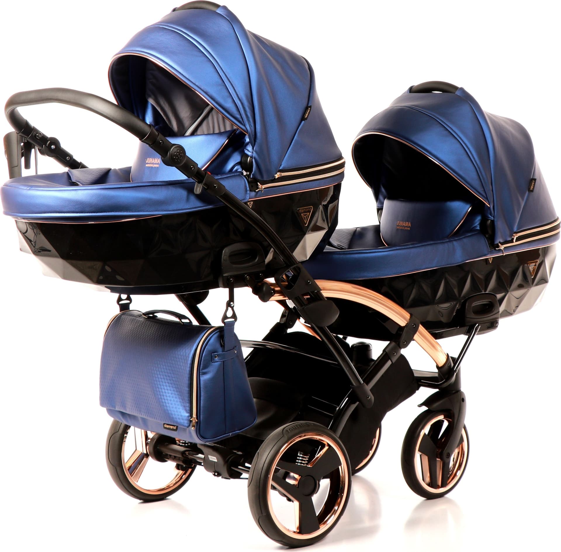 Diamond Fluo Duo Gemellare Slim 2 in 1 Pelle Blu Telaio Oro Rosa