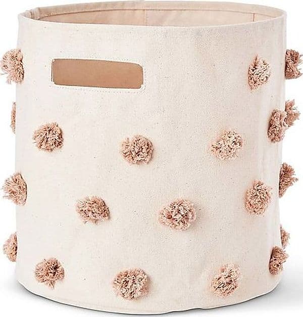 Cesto Portaoggetti - Pom Pom Rosa - 33 x 30,5 cm - 100% Cotone Natural Pehr