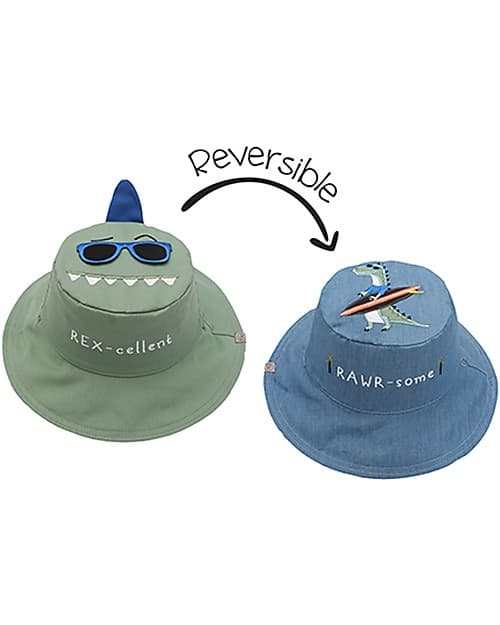 Cappello Estivo Reversibile Anti-UV SPF 50+ - Dino+Dinosauro Surfista  FlapJackKids