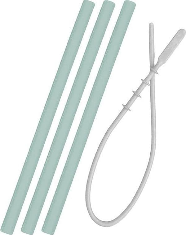 Cannucce in silicone 3 pezzi e scovolino Minikoioi – Verde menta