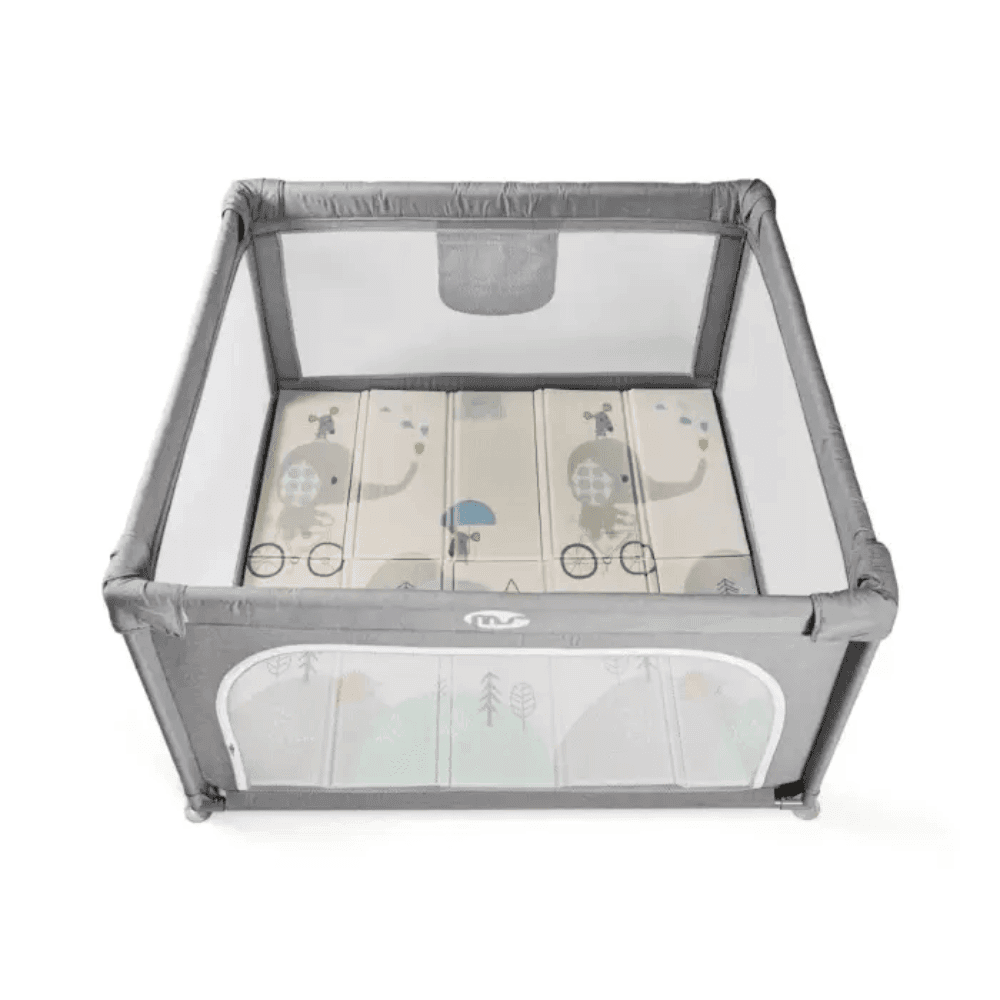 Box L Grigio + Tappeto da Gioco MS 120x120 cm – Elefante/Orso