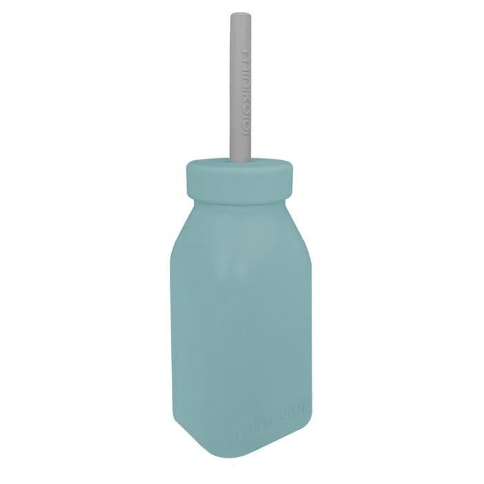 Bottiglia 200 ml silicone Bottle + Straw Minikoioi – Verde acqua
