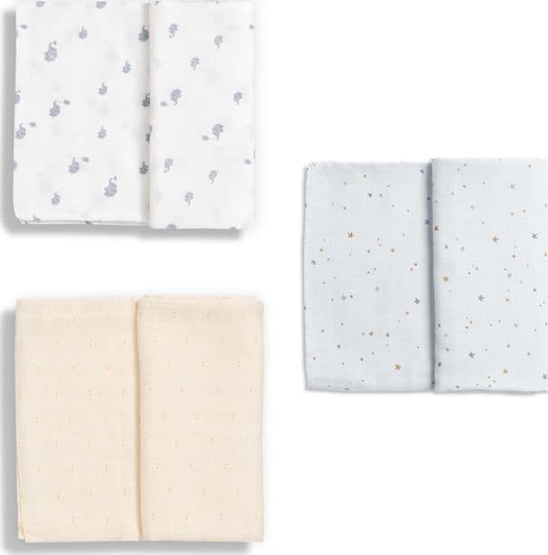 Mussole 70x70 cm pack da 3 Gloop! – Dots/Elephants/Sky