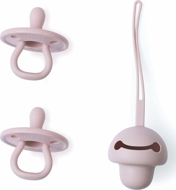 Set 2 ciucci e porta ciuccio in silicone Gloop! – Rose Pink