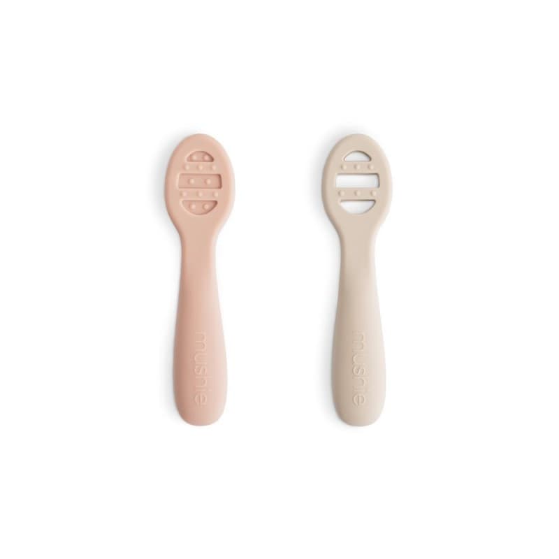 Set 2 Cucchiai Prima Pappa Mushie Solid Silicone – SHIFTING SAND/BLUSH