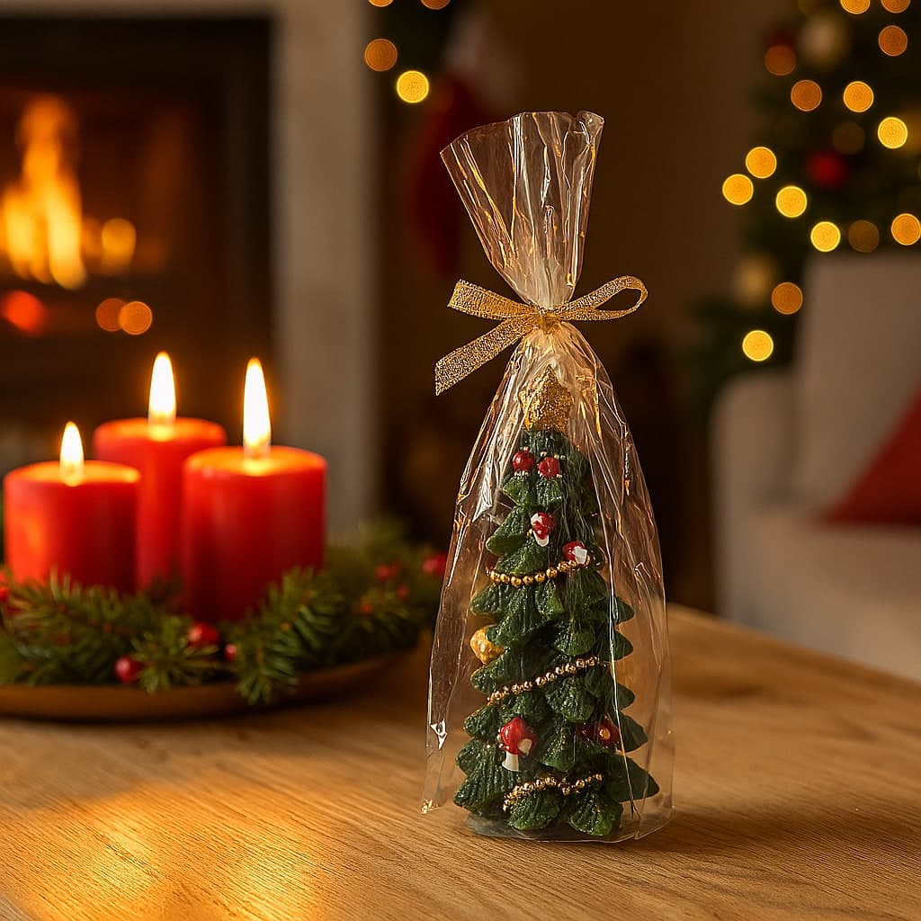Candela decorativa albero "Wonderland" in cera per decorazioni natalizie in Diffusori di oli essenziali Decor Space - Altamura, commercioVirtuoso.it