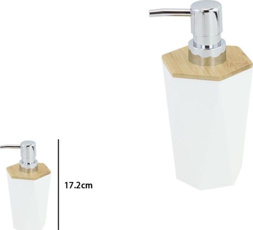 DISPENSER SAPONE LIQUIDO A CILINDRO ESAGONALE GEOMETRICO BIANCO LEGNO DA BAGNO 10836 - 3