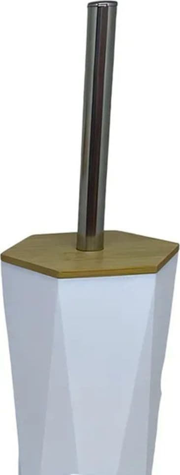 PORTA SCOPINO ESAGONALE GEOMETRICO BIANCO LEGNO CON SCOPETTINO SPAZZOLONE WC BAGNO 10839 - 8