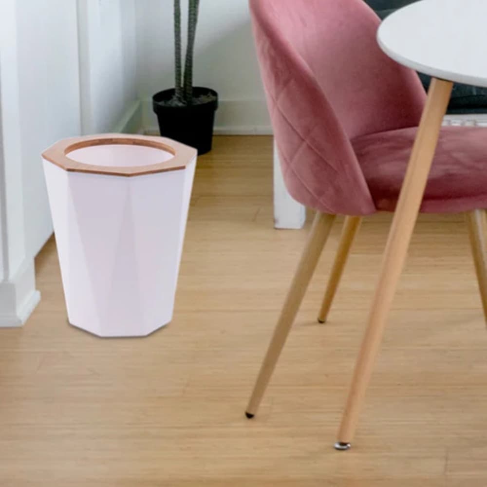 PATTUMIERA CESTINO SPAZZATURA A CILINDRO ESAGONALE GEOMETRICO BIANCO LEGNO DA BAGNO 10840 - 5