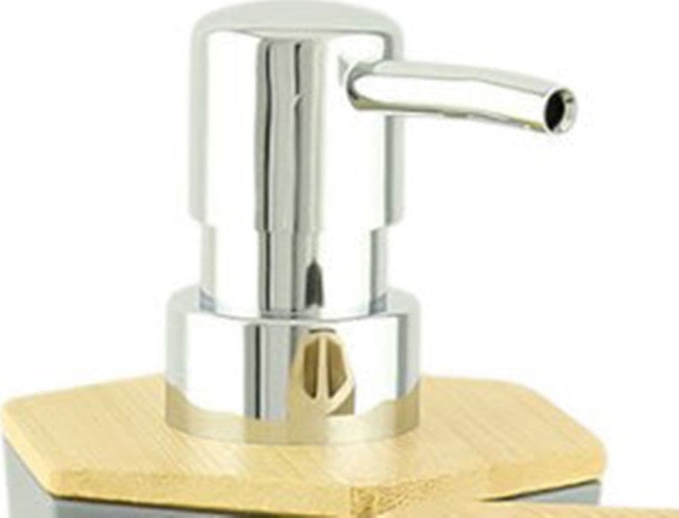 DISPENSER SAPONE LIQUIDO A CILINDRO ESAGONALE GEOMETRICO GRIGIO LEGNO DA BAGNO 10846 - 5