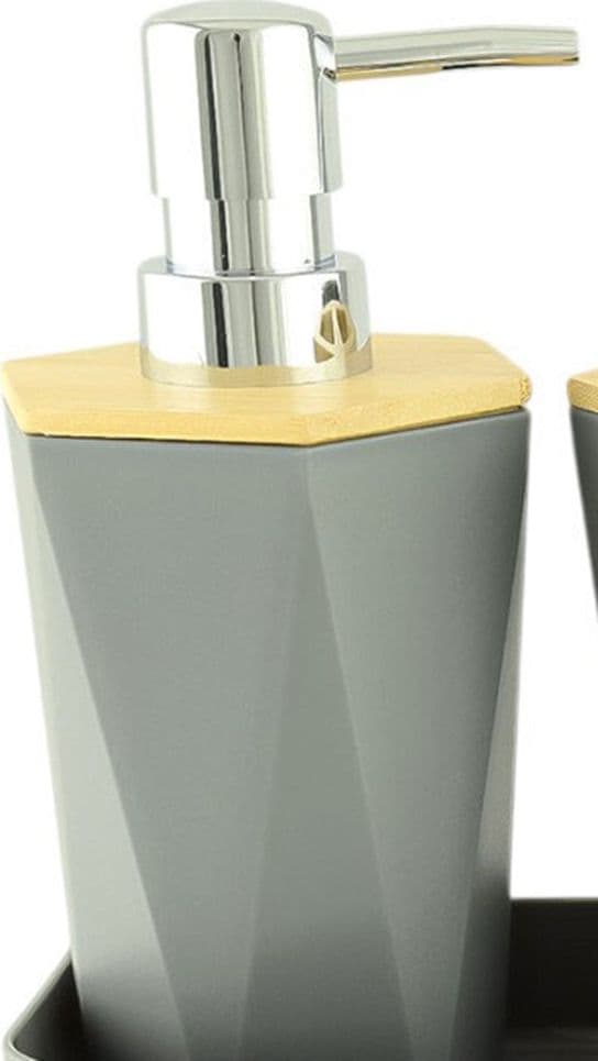 DISPENSER SAPONE LIQUIDO A CILINDRO ESAGONALE GEOMETRICO GRIGIO LEGNO DA BAGNO 10846 - 6