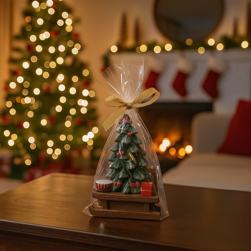 Candela decorativa albero con slitta in cera per decorazioni natalizie in Diffusori di oli essenziali Decor Space - Altamura, commercioVirtuoso.it