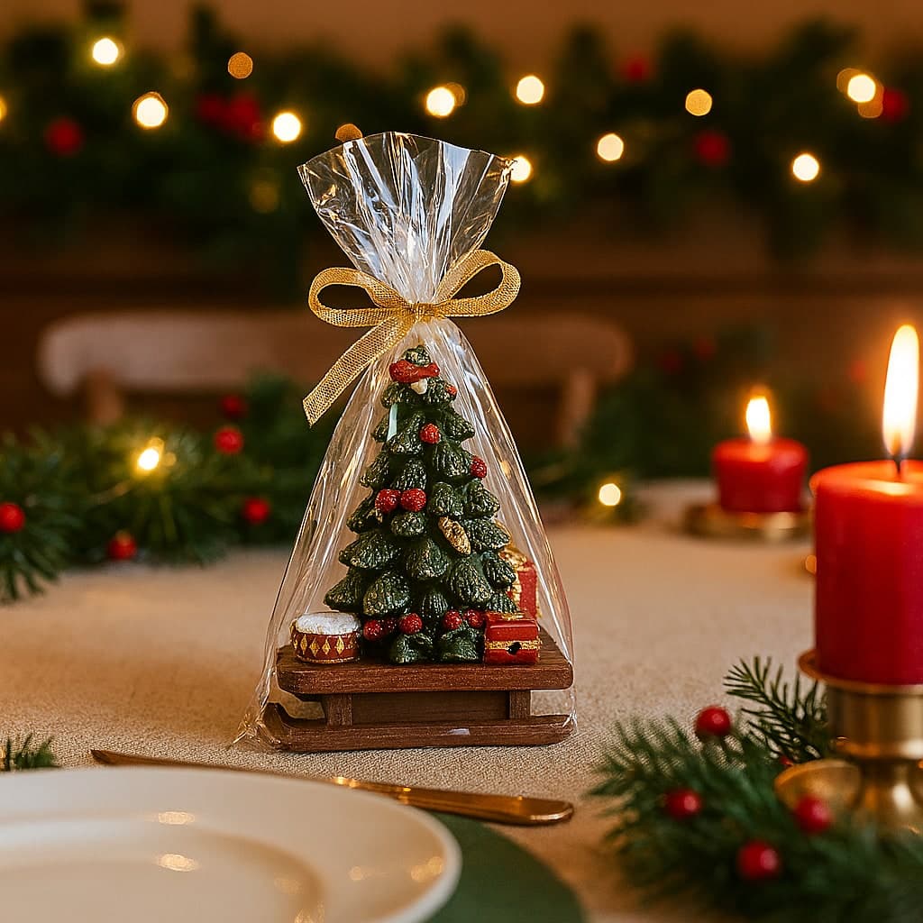 Candela decorativa albero con slitta in cera per decorazioni natalizie in Diffusori di oli essenziali Decor Space - Altamura, commercioVirtuoso.it