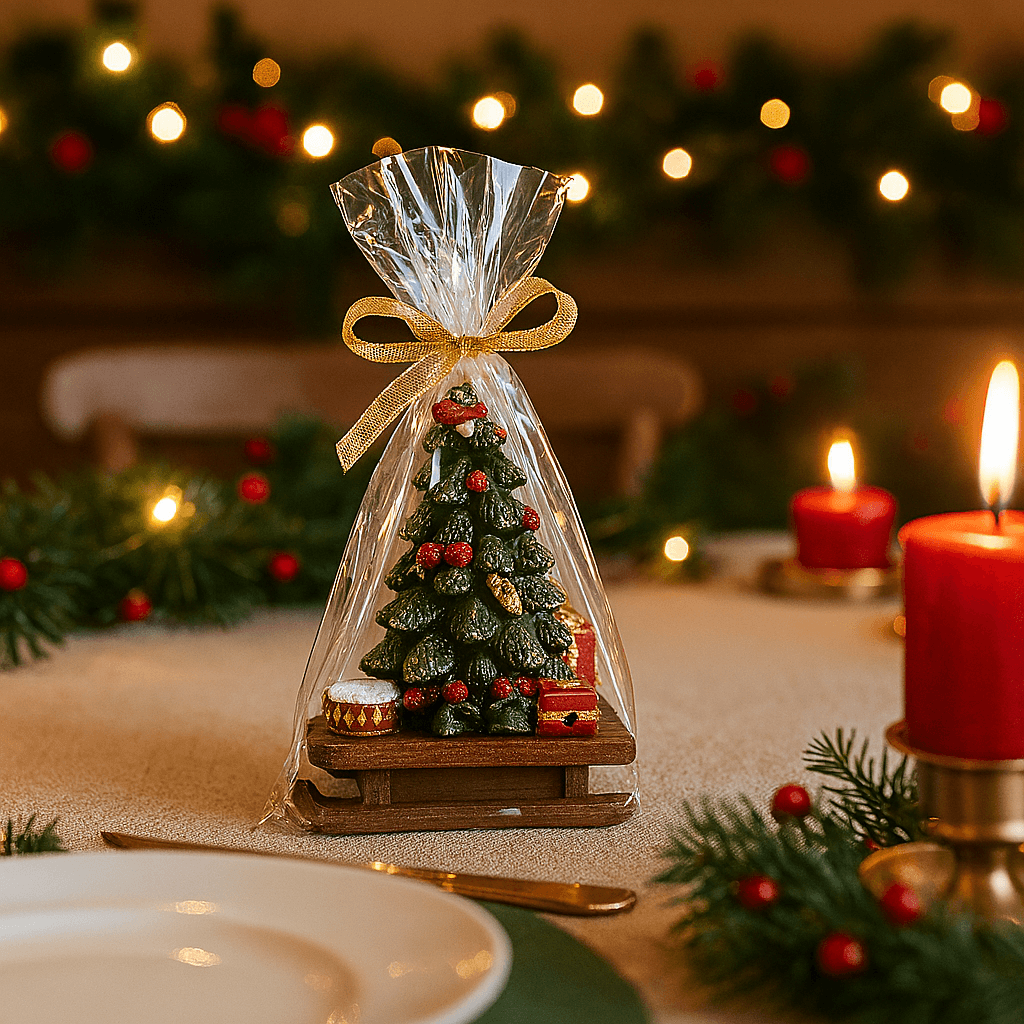 Candela decorativa albero con slitta in cera per decorazioni natalizie in Diffusori di oli essenziali Decor Space - Altamura, commercioVirtuoso.it
