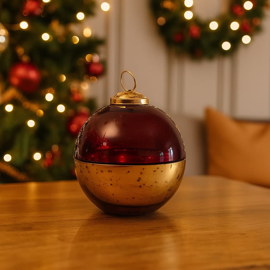 Candela profumata in cofanetto palla di vetro per decorazioni natalizie Ø 10 cm in Diffusori di oli essenziali Decor Space - Altamura, commercioVirtuoso.it