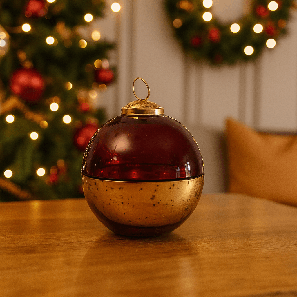 Candela profumata in cofanetto palla di vetro per decorazioni natalizie Ø 10 cm in Diffusori di oli essenziali Decor Space - Altamura, commercioVirtuoso.it