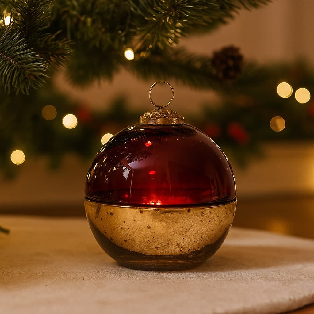 Candela profumata in cofanetto palla di vetro per decorazioni natalizie Ø 10 cm in Diffusori di oli essenziali Decor Space - Altamura, commercioVirtuoso.it