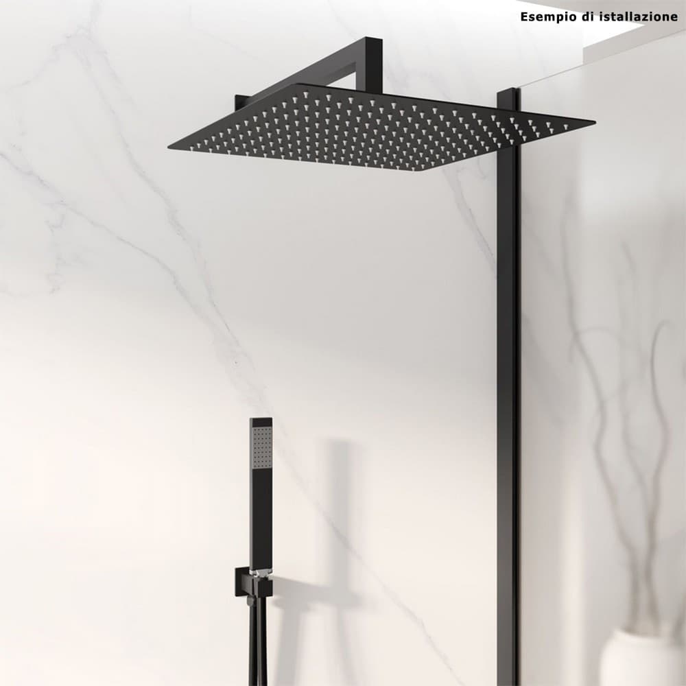 SOFFIONE DOCCIA ULTRA SLIM QUADRATO 25X25CM BAGNO MISCELATORE NERO ATTACCO UNIVERSALE 87883 - 7