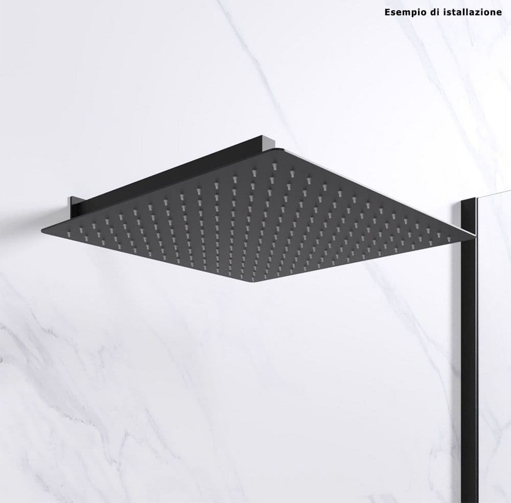 SOFFIONE DOCCIA ULTRA SLIM QUADRATO 25X25CM BAGNO MISCELATORE NERO ATTACCO UNIVERSALE 87883 - 8