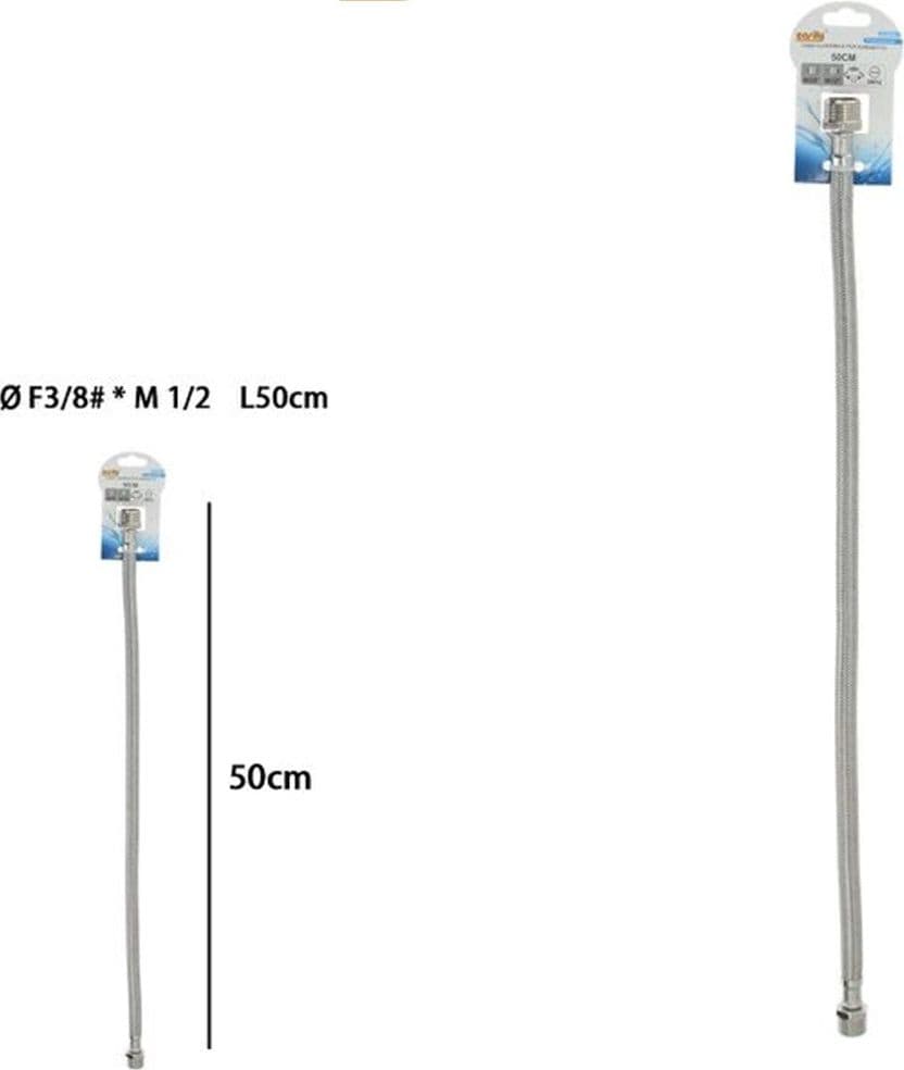 TUBO FLESSIBILE FLESSIBILI PER RUBINETTO MISCELATORE ACQUA ØF3/8 X M1/2 LUNGO 50 CM 87479 - 2