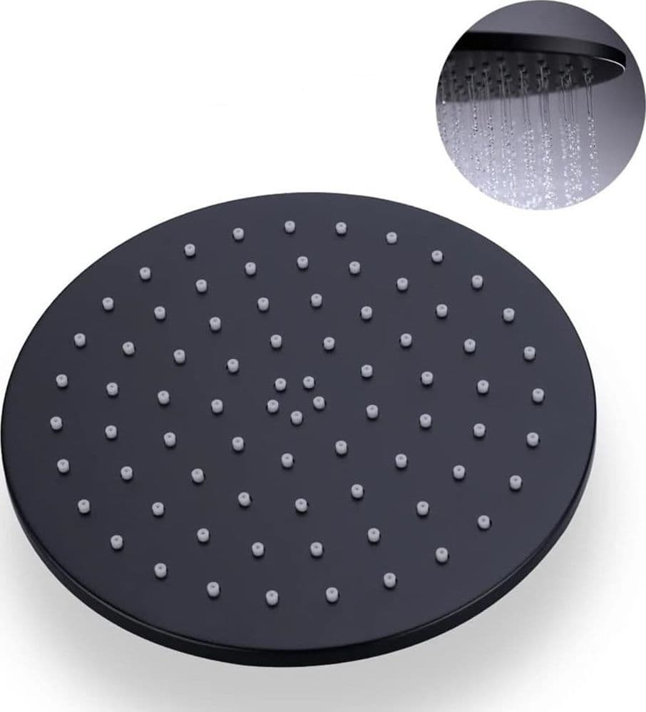 SOFFIONE DOCCIA ULTRA SLIM ROTONDO Ø25CM NERO ATTACCO UNIVERSALE ½ BAGNO MISCELATORE 87885 - 11