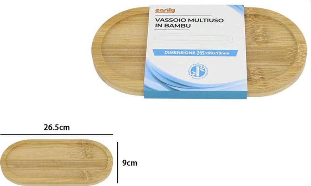 VASSOIO MULTIUSO IN BAMBÙ DECORATIVO ORGANIZER OVALE PER BAGNO CUCINA 26.5X9CM 10852 - 9
