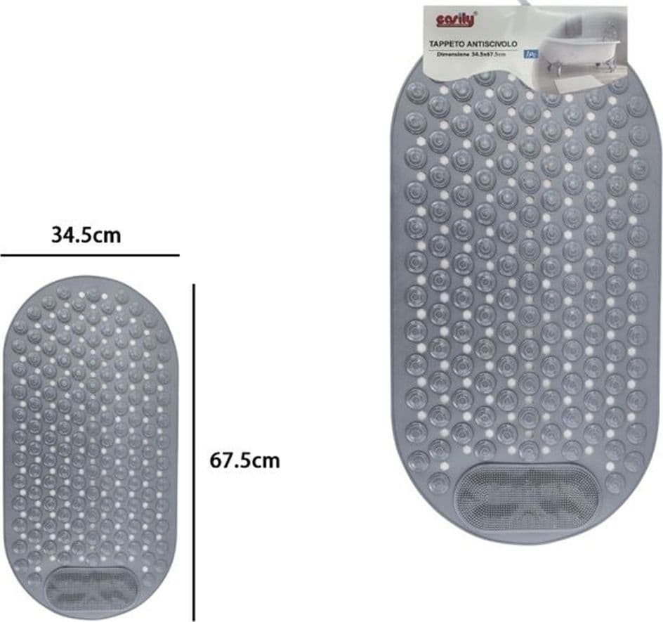 TAPPETO TAPPETINO ANTISCIVOLO PER VASCA DA BAGNO DOCCIA 34.5 X 67.5 CM GRIGIO 10791 - 2