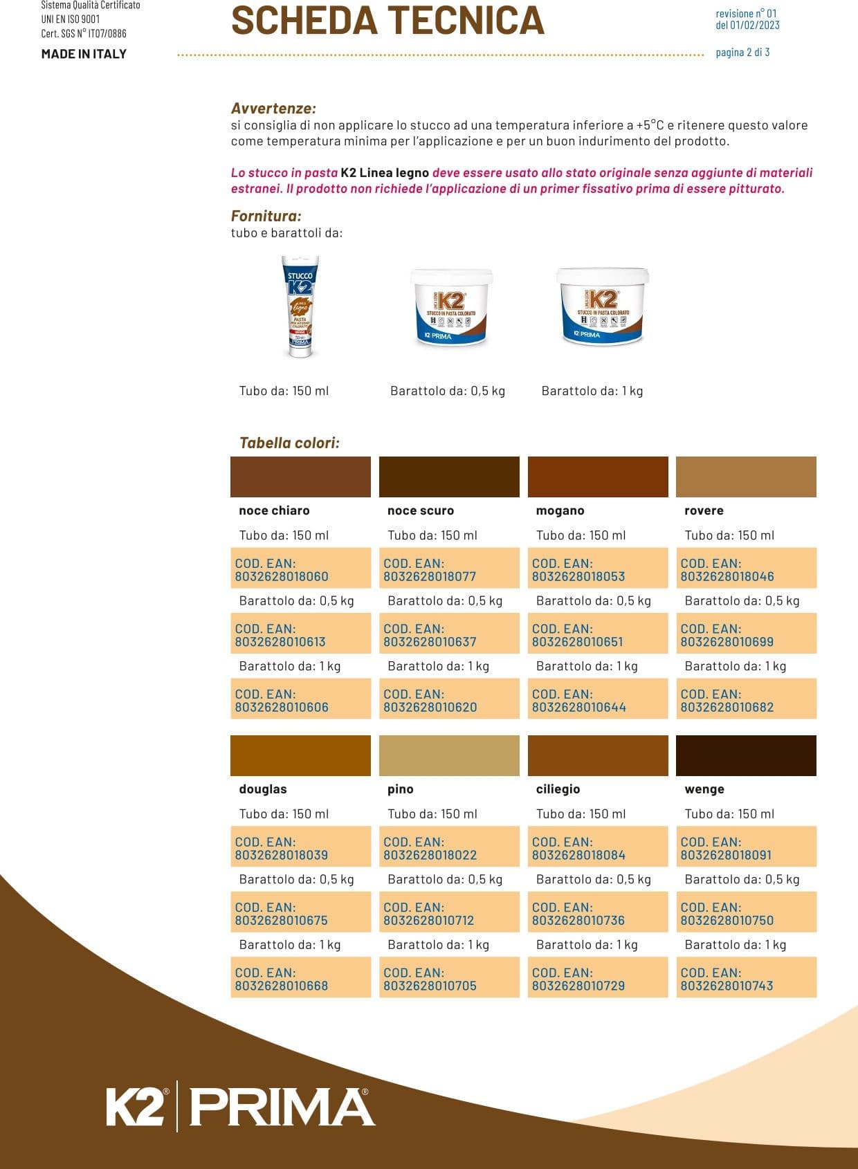 Prima K2 Linea Legno – Stucco colorato per legno – 500 ml - 3