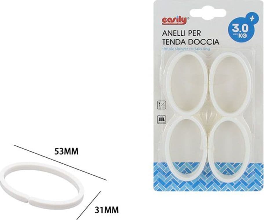 SET ANELLI GANCIO IN PLASTICA PER TENDA DOCCIA BOX BAGNO BIANCHI 31 X 53 MM 87351 - 2