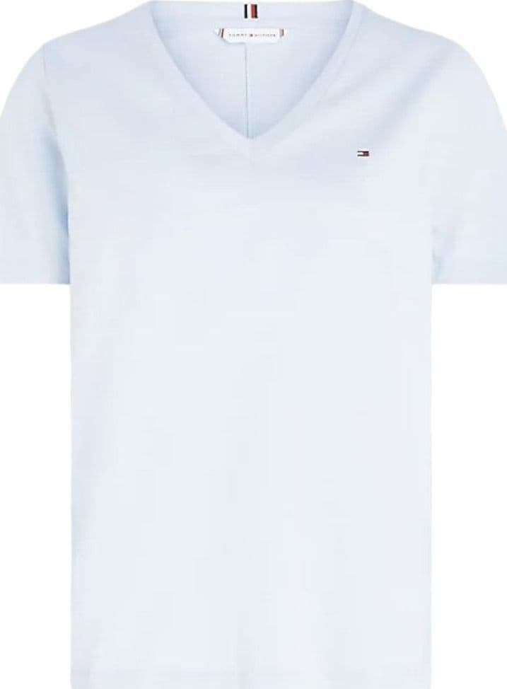Tommy Hilfiger t-shirt scollo a V celeste logo piccolo WW0WW39781 - 5