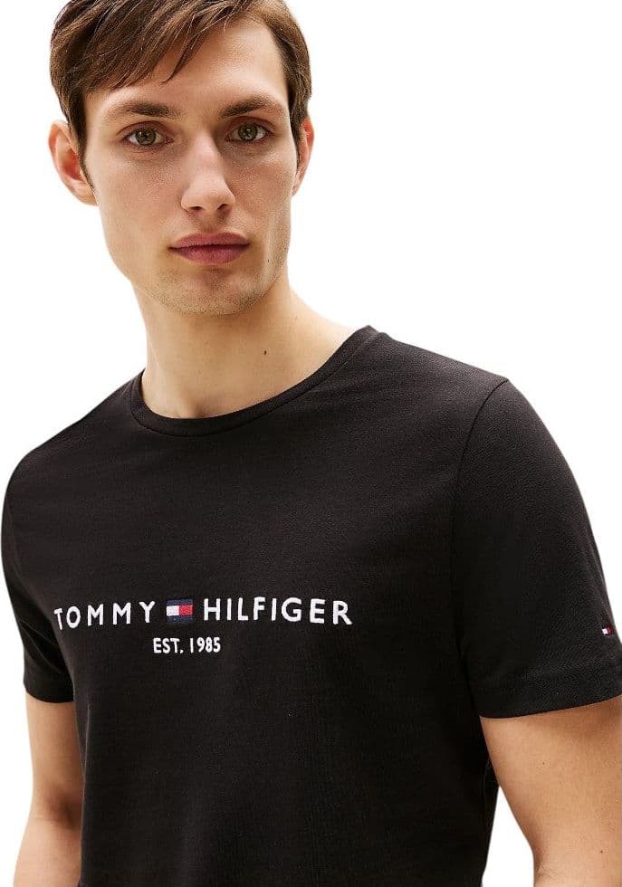 Tommy Hilfiger t-shirt nera logo scritta ricamata MW0MW11465BAS T-shirt Tommy Hilfiger